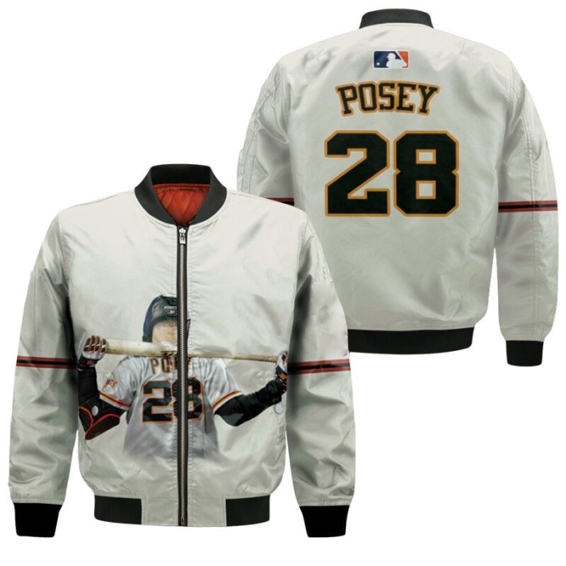 New York Giants Buster Posey 28 MLB Legendary Captain White Gift For Giants Fans Bomber Jacket BJ00424