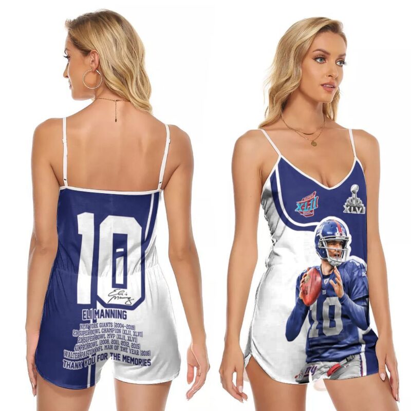 New York Giants Eli Manning 10 Legend Player Signature Gift For Giants Fans Eli Manning Lovers V-neck Romper Jumpsuit RJ00649