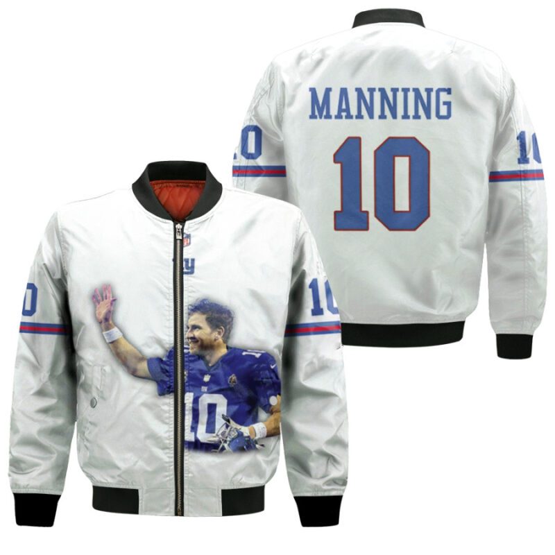 New York Giants Eli Manning 10 Legendary Captain Leader White Gift For Giants Fans Bomber Jacket BJ00470