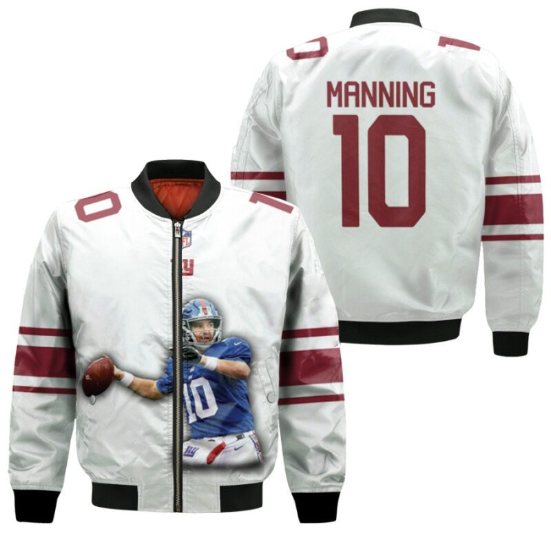 New York Giants Eli Manning 10 NFL Great Player American Football White Gift For Giants Fans Bomber Jacket BJ00477