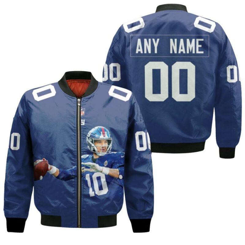 New York Giants Eli Manning 10 NFL Great Player Royal 3D Personalized Gift With Custom Number Name For Giants Fans Bomber Jacket BJ04132