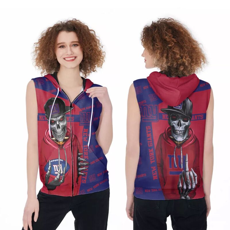 New York Giants Hip hop Skeleton NFL American Team Logo Gift For Giants Fans Zip Sleeveless Hoodie ZSH1603