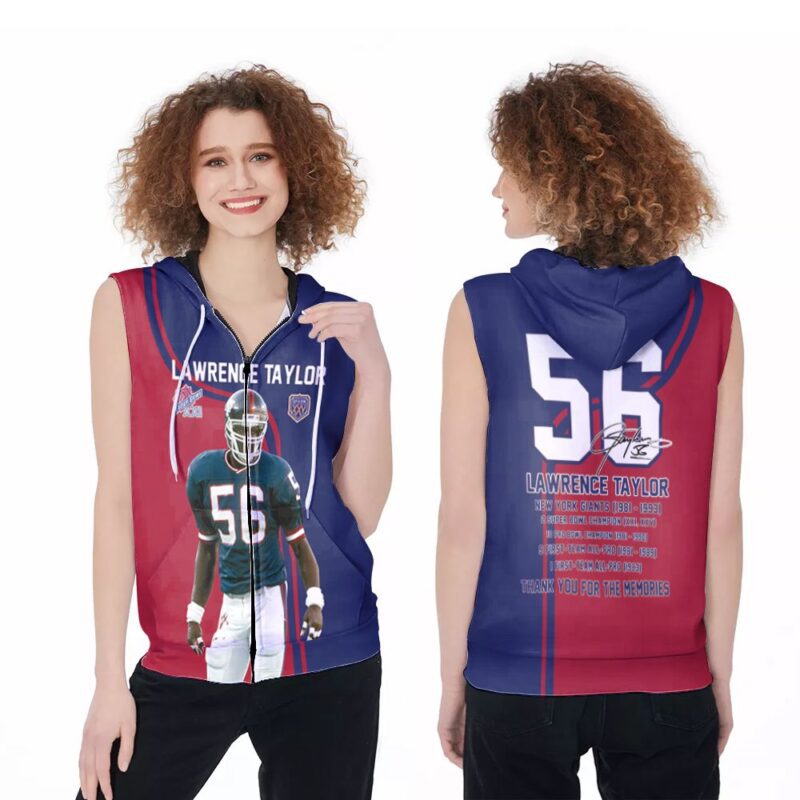 New York Giants Lawrence Taylor 56 Legend Player NFL American Football Team 3D Gift For Giants Fans Taylor Lovers Zip Sleeveless Hoodie ZSH0907