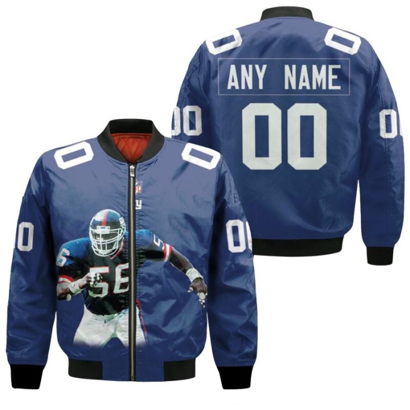 New York Giants Lawrence Taylor 56 NFL Great Player Royal 3D Personalized Gift With Custom Number Name For Giants Fans Bomber Jacket BJ04231