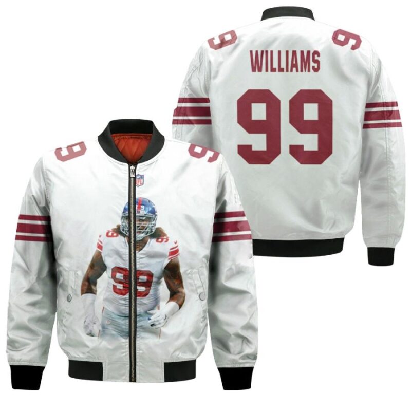 New York Giants Leonard Williams 99 Legendary Leader White Gift For Giants Fans Bomber Jacket BJ00015