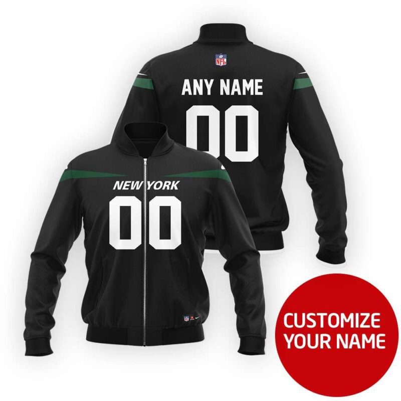 New York Jets #00 Personalized Black Jersey Style Gift With Custom Number Name For Jets Fans Bomber Jacket BJ04070