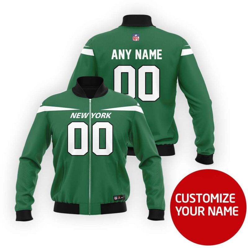 New York Jets #00 Personalized Gotham Green Jersey Style Gift With Custom Number Name For Jets Fans Bomber Jacket BJ00081