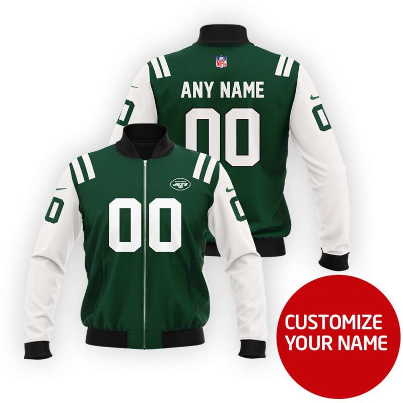 New York Jets #00 Personalized Green Jersey Style Gift With Custom Number Name For Jets Fans Bomber Jacket BJ04029