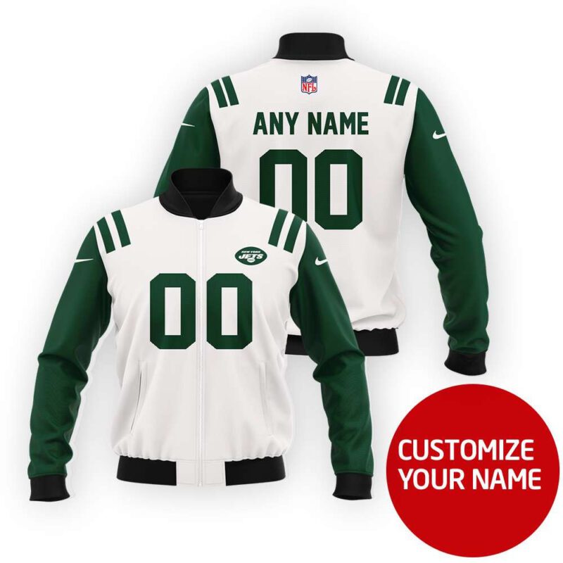 New York Jets #00 Personalized White Jersey Style Gift With Custom Number Name For Jets Fans Bomber Jacket BJ04023