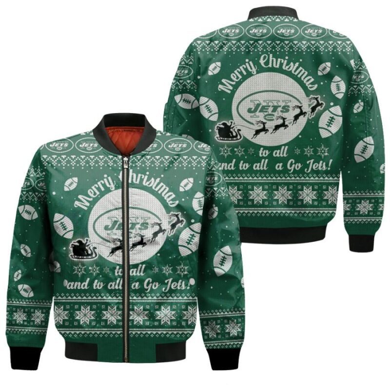 New York Jets To All And To All A Go Jets Ugly Christmas Festive Gift For New York Jets Fans Bomber Jacket BJ00992