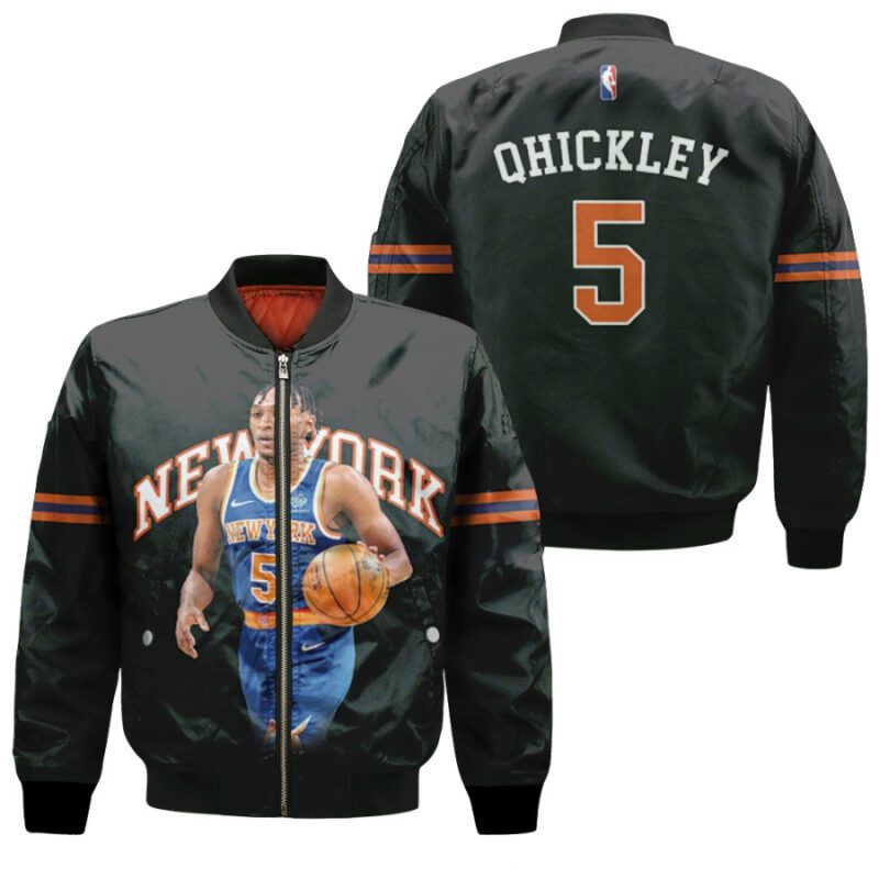 New York Knicks Immanuel Quickley 5 NBA Basketball Team City Edition Black Gift For Knicks Fans Bomber Jacket BJ00450