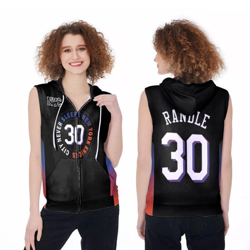 New York Knicks Julius Randle 30 2020 Nba Black City Edition Jersey Inspired Style Gift For New York Knicks Fans Zip Sleeveless Hoodie ZSH0656