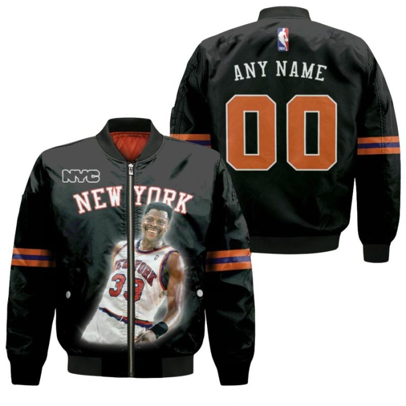 New York Knicks Patrick Ewing 33 Black Jersey Style Gift With Custom Number Name For Knicks Fans Bomber Jacket BJ00114