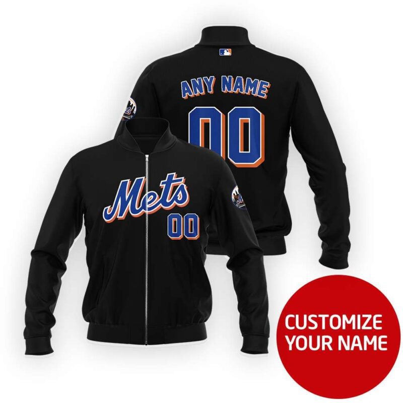 New York Mets #00 Personalized Black Jersey Style Gift With Custom Number Name For Mets Fans Bomber Jacket BJ04040