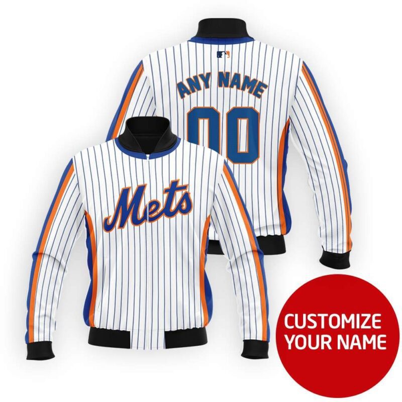 New York Mets #00 Personalized White Jersey Style Gift With Custom Number Name For Mets Fans Bomber Jacket BJ00085