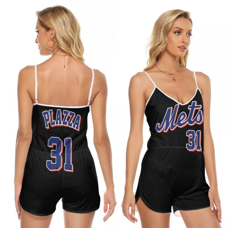 New York Mets Mike Piazza 31 Mitchell Ness Cooperstown Collection Mesh Black 2019 Gift For Mets Fans V-neck Romper Jumpsuit RJ00977