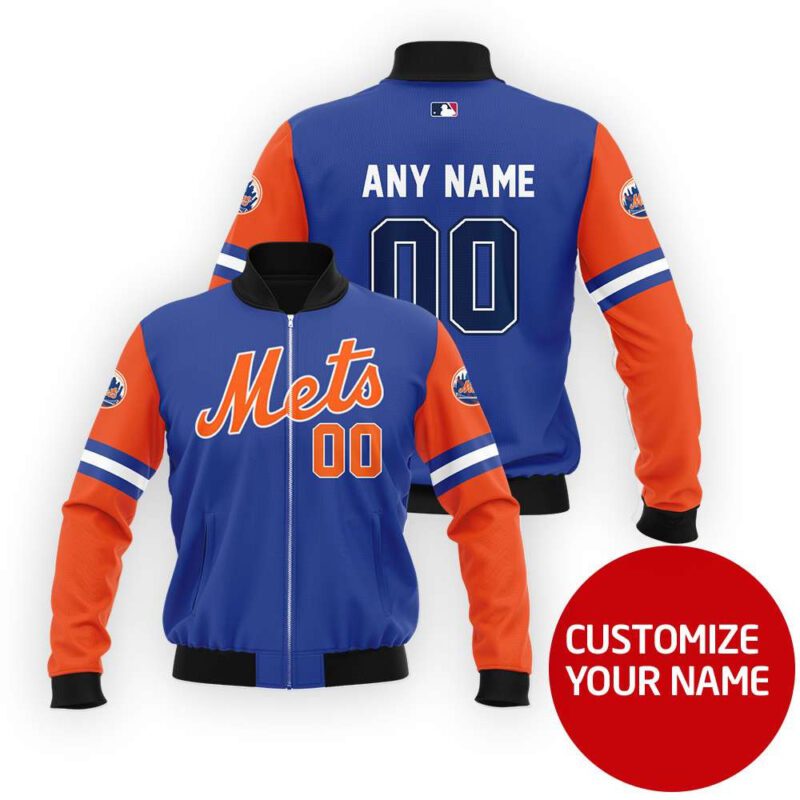 New York Mets Mlb Baseball Team Blue And Orange Personalized Number Name Gift For Mets Fans Bomber Jacket BJ03771