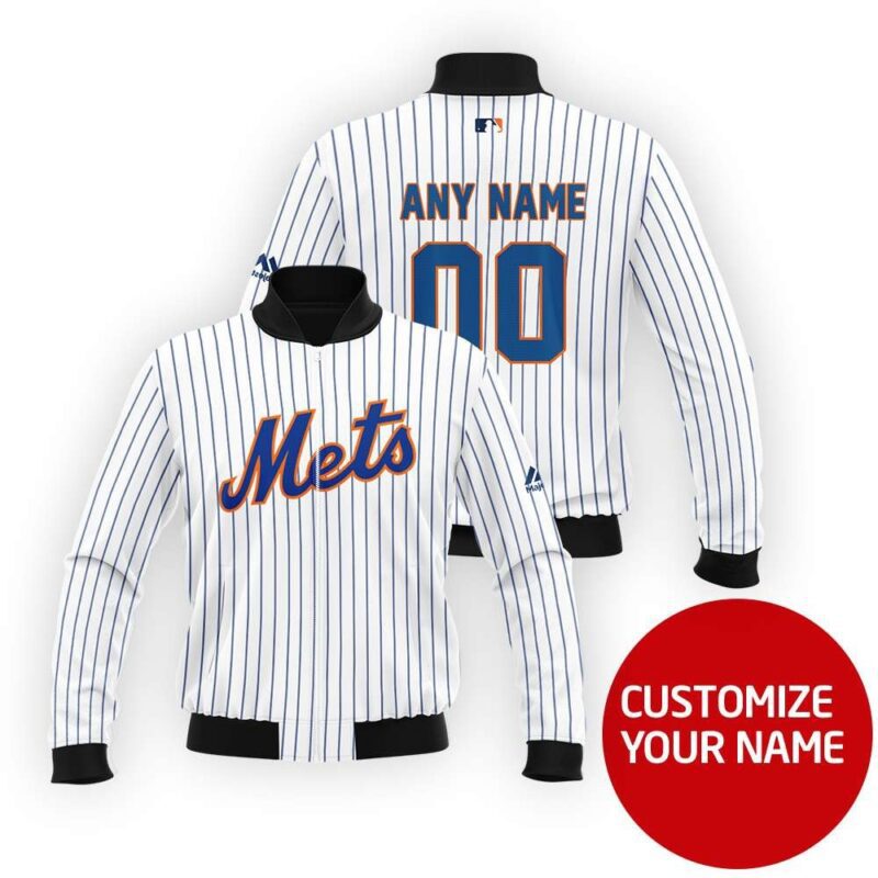 New York Mets Mlb Baseball Team Personalized Number Name Jersey White Style Gift For Mets Fans Bomber Jacket BJ04031