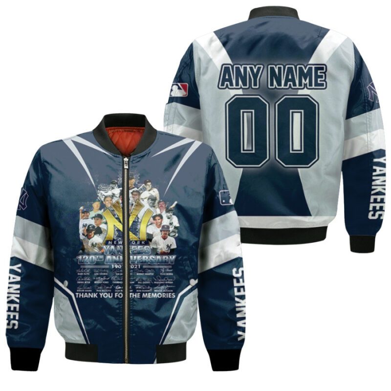 New York Yankees 120th Anniversary Legends Signature 3D Allover Gift With Custom Number Name For Yankees Fans Bomber Jacket BJ00150