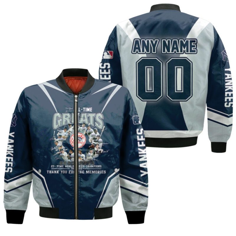 New York Yankees All Time Greats Legends Signature 3D Allover Gift With Custom Number Name For Yankees Fans Bomber Jacket BJ00113