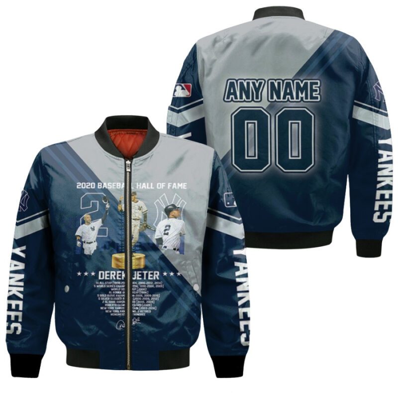 New York Yankees Derek Jeter 2 Signature 2020 Baseball Hall Of Fame 3D Allover Gift With Custom Number Name For Yankees Fans Bomber Jacket BJ00110