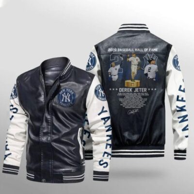 New York Yankees Derek Jeter 2 Signature 2020 Baseball Hall Of Fame Legend Gift For Yankees Fans Leather Bomber Jacket LBJ0216