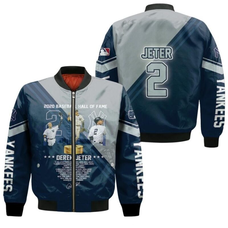 New York Yankees Derek Jeter 2 Signature MLB 2020 Hall Of Fame 3D Allover Gift For Yankees Fans Bomber Jacket BJ00135