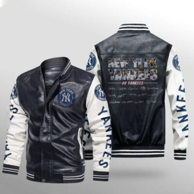 New York Yankees Go Yankees Legends Baseball Players Signed Gift For Yankees Fans Leather Bomber Jacket LBJ0110