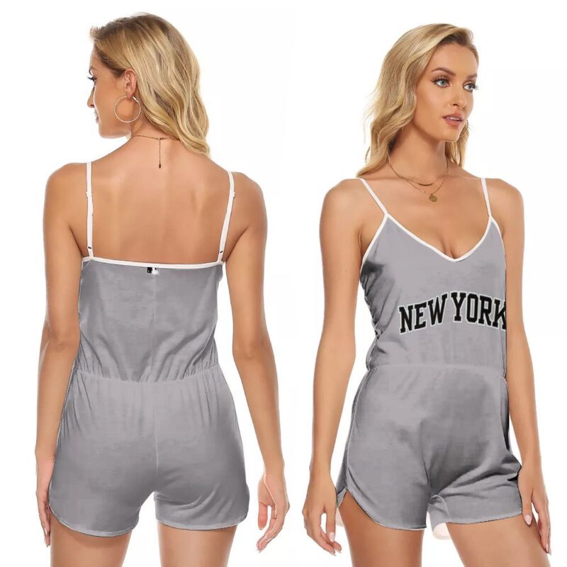 New York Yankees MLB Baseball Team Logo Majestic Road Flex Base Collection Team Gray Gift For Yankees Fans V-neck Romper Jumpsuit RJ00688
