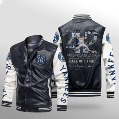 New York Yankees Mariano Rivera Mo Sandman 42 Hall Of Fame Signed Gift For Yankees Fans Leather Bomber Jacket LBJ0040