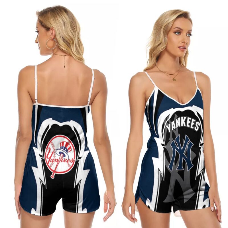 New York Yankees Mlb logo on chest 3d designed for New York Yankees fans 2 V-neck Romper Jumpsuit RJ01512