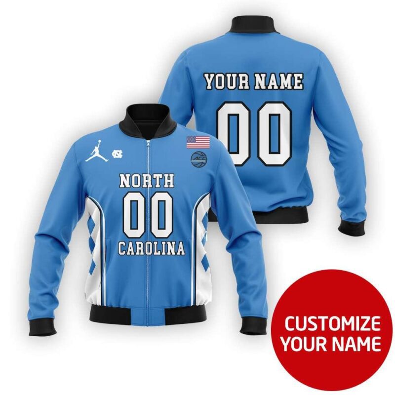 North Carolina Tar Heels #00 Personalized Blue Jersey Style Gift With Custom Number Name For North Carolina Fans Bomber Jacket BJ03612