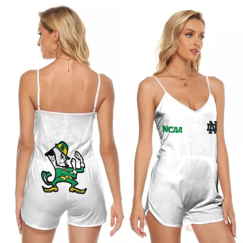 Notre Dame Fighting Irish Ncaa Classic White With Mascot Logo Gift For Notre Dame Fighting Irish Fans V-neck Romper Jumpsuit RJ00797