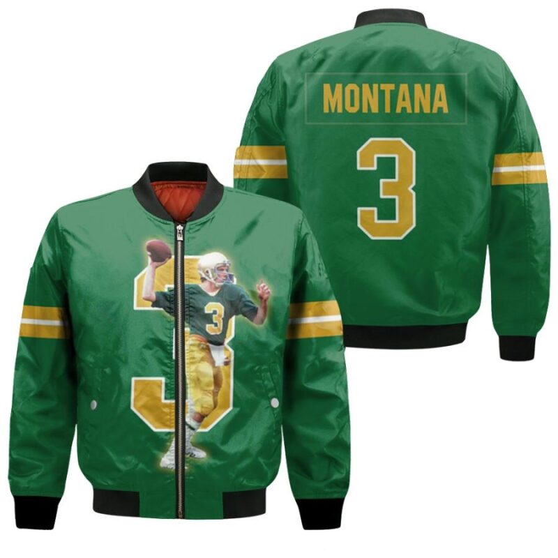 Notre Dame Joe Montana 3 NFL Team Fighting Irish Green Jersey Style Gift For Notre Dame Fans Montana Fans Bomber Jacket BJ00140