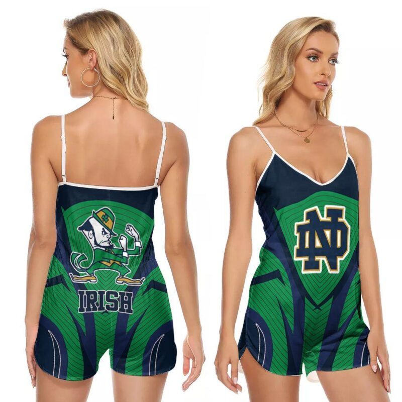 Notre dame fighting irish mascot logo 3d designed for Notre dame fighting irish fan 1 V-neck Romper Jumpsuit RJ01263