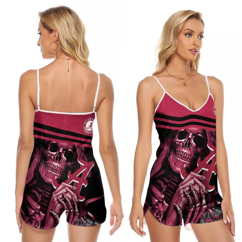 Nun skeleton holds Alabama Crimson Tide logo 3d designed for Alabama Crimson Tide fan V-neck Romper Jumpsuit RJ00706