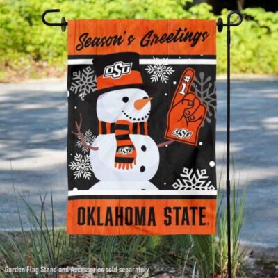 OSU Cowboys Holiday Winter Snowman Greetings Garden Flag GF00625