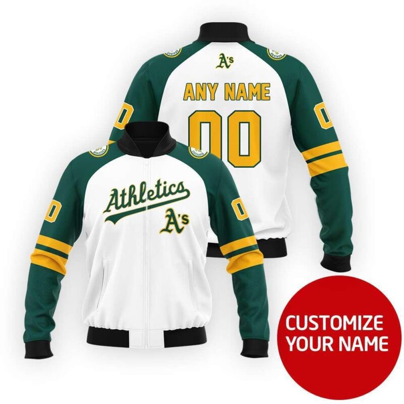 Oakland Athletics #00 Personalized White Jersey Style Gift With Custom Number Name For Athletics Fans Bomber Jacket BJ00055