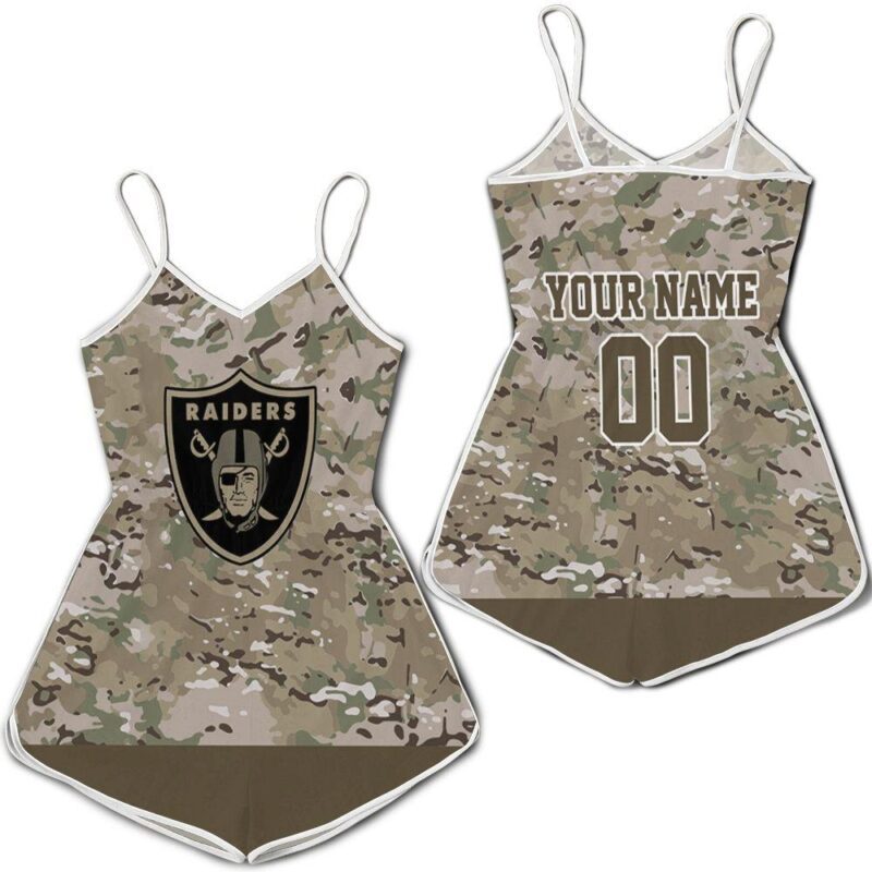 Oakland Raiders Camouflage Veteran Personalized Romper RJ02665