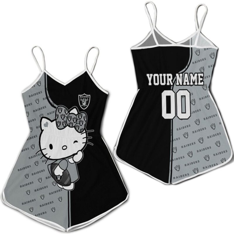 Oakland Raiders Hello Kitty Fans Personalized Romper RJ02446