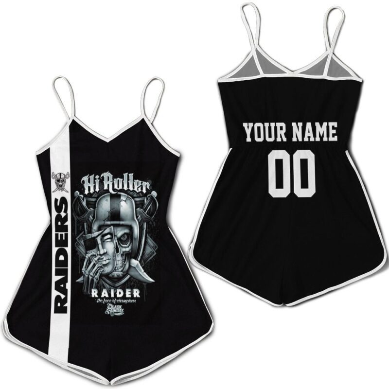 Oakland Raiders Hi Roller Skull Personalized Romper RJ02694