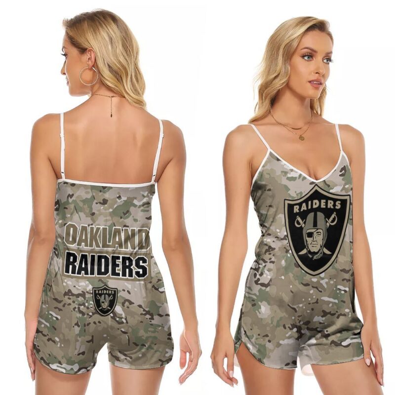 Oakland Raiders NFL American Football Team Logo Camouflage Color Gift For Raiders Fans V-neck Romper Jumpsuit RJ00581