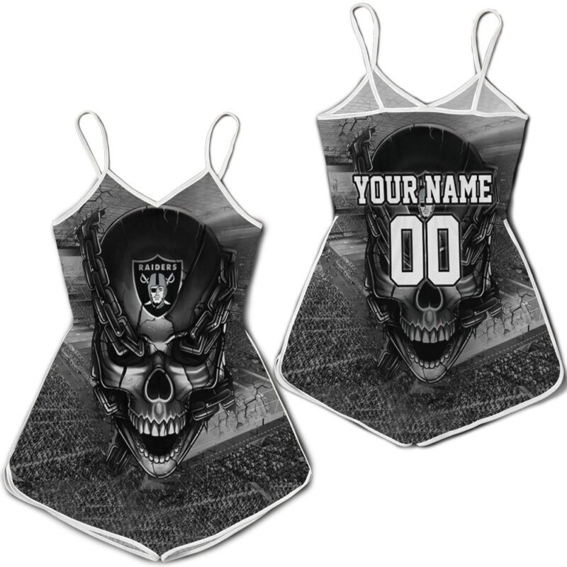 Oakland Raiders Skull Chains Personalized Romper RJ02689