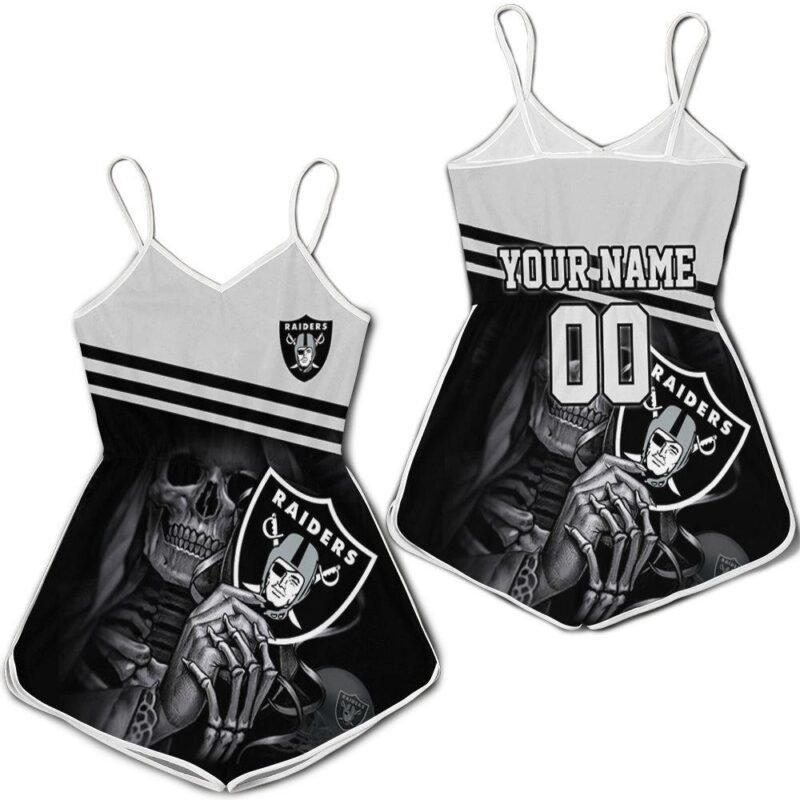 Oakland Raiders Skull Maiden Fans Personalized Romper RJ02677