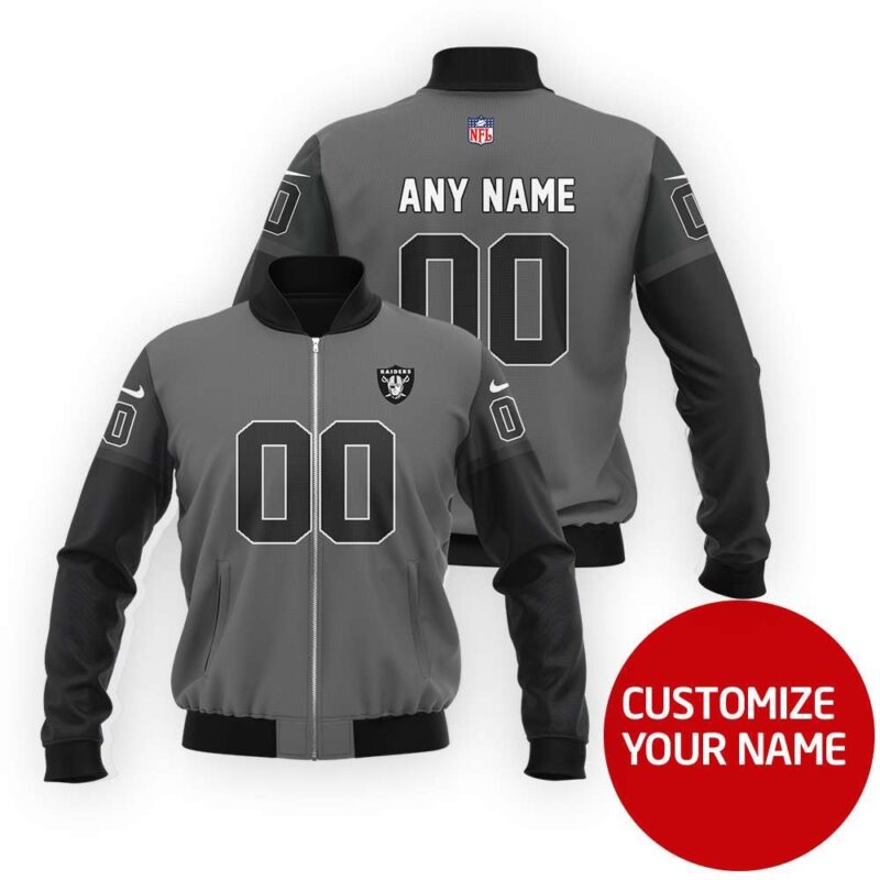 Oakland Raiders Super Bowl Champions Personalized Number Name Grey Gift For Raiders Fans Bomber Jacket BJ04048