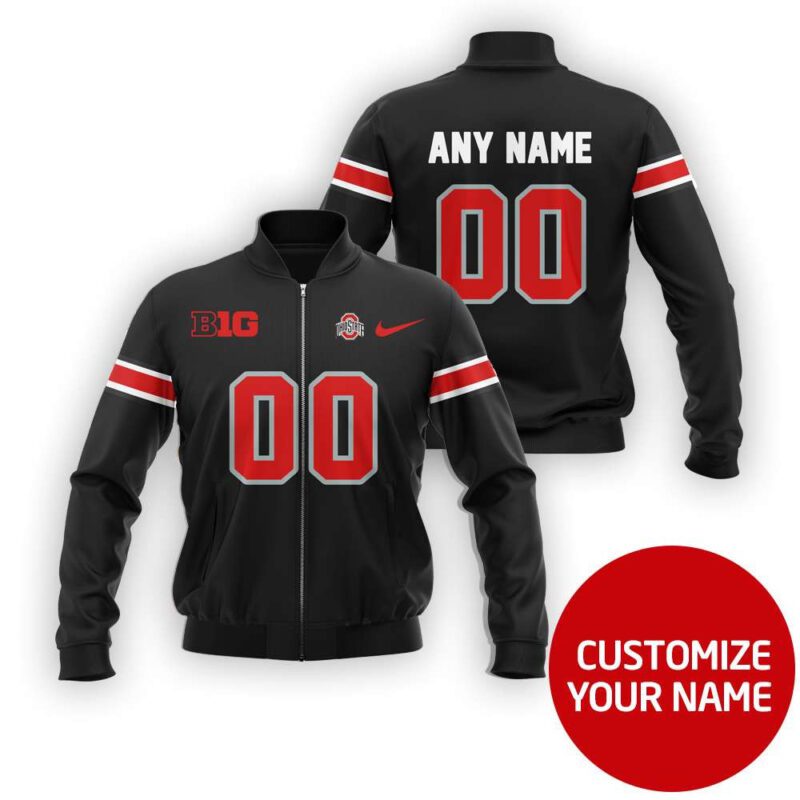 Ohio State Buckeyes Ncaa Sport Team Black Personalized Number Name Jersey Style Gift For Buckeyes Fans Bomber Jacket BJ03756