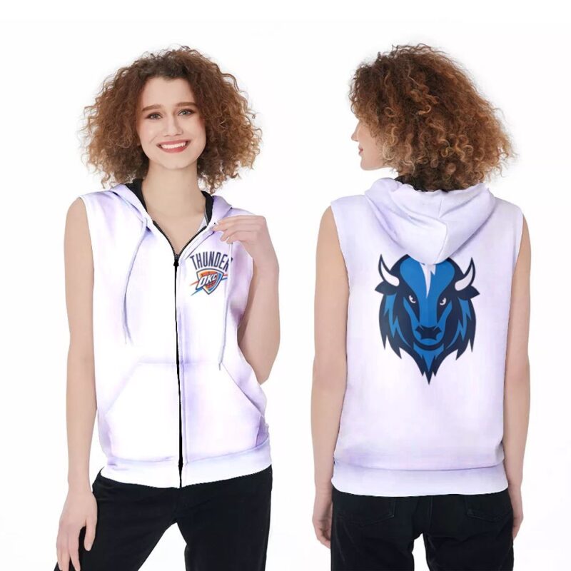 Oklahoma City Thunder Basketball Classic Mascot Logo Gift For Thunder Fans White Zip Sleeveless Hoodie ZSH1885