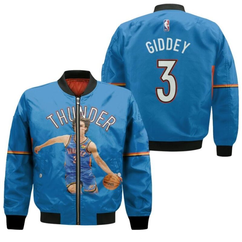 Oklahoma City Thunder Josh Giddey 3 2021 NBA Blue Icon Edition Gift For Thunder Fans Bomber Jacket BJ00009