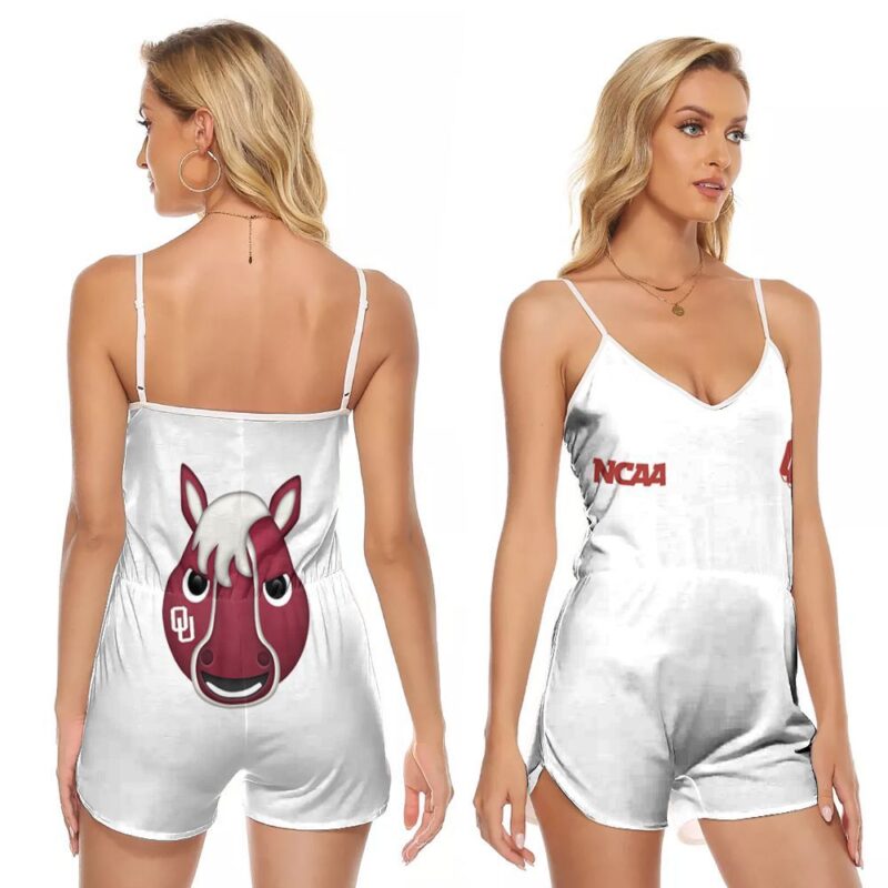 Oklahoma Sooners Ncaa Classic White With Mascot Logo Gift For Oklahoma Sooners Fans V-neck Romper Jumpsuit RJ00590