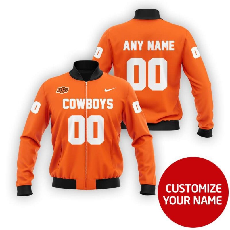 Oklahoma State Cowboys Football Team Ncaa Personalized Number Name Orange Gift For Cowboys Fans Bomber Jacket BJ04038